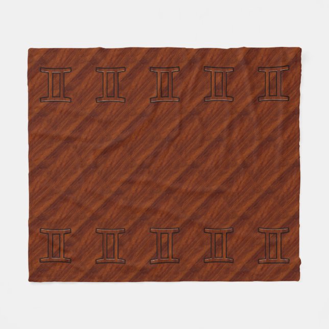 Gemini Symbol on Brown Mahogany like print Fleece Blanket (Front (Horizontal))
