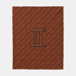 Gemini Symbol on Brown Mahogany like print Fleece Blanket