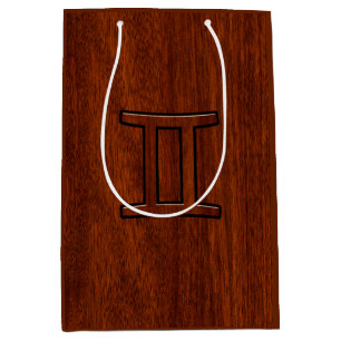 Gemini Symbol on Brown Mahogany like print Medium Gift Bag