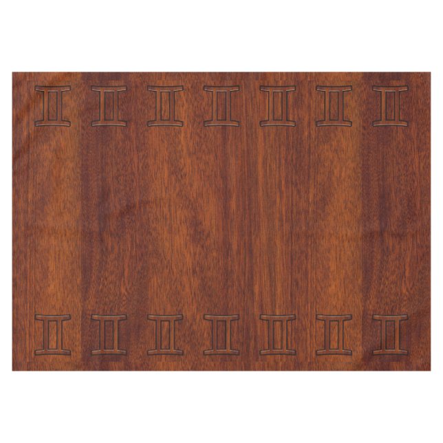 Gemini Symbol on Brown Mahogany like print Tablecloth (Front (Horizontal))