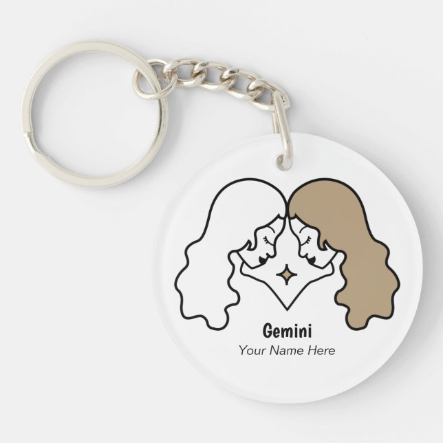 Gemini the twins birthday zodiac horoscope key ring (Front)