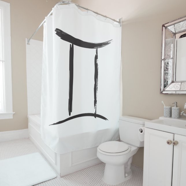 GEMINI the Twins Duality Air Astrology Black White Shower Curtain (In Situ)