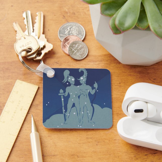 Gemini Twin Constellation Vintage Zodiac Astrology Key Ring (Desk)