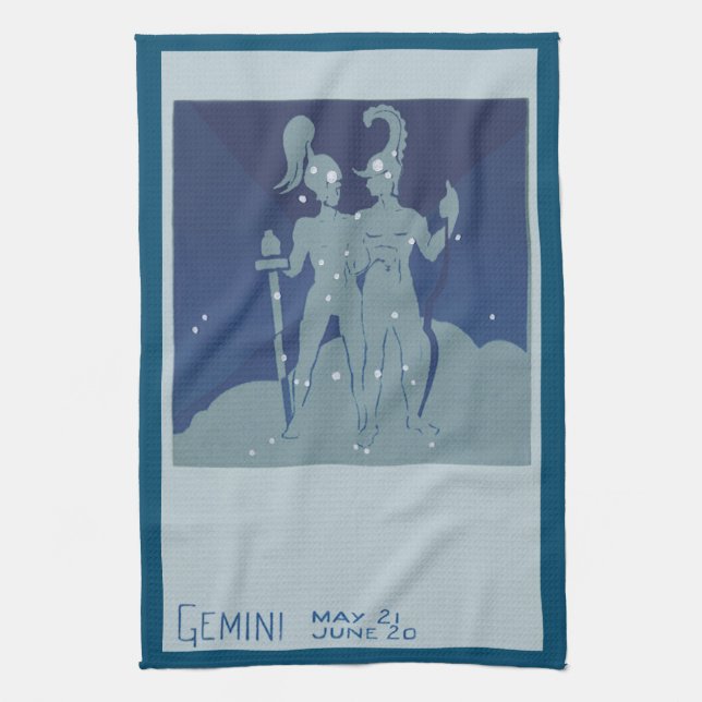 Gemini Twin Constellation Vintage Zodiac Astrology Tea Towel (Vertical)