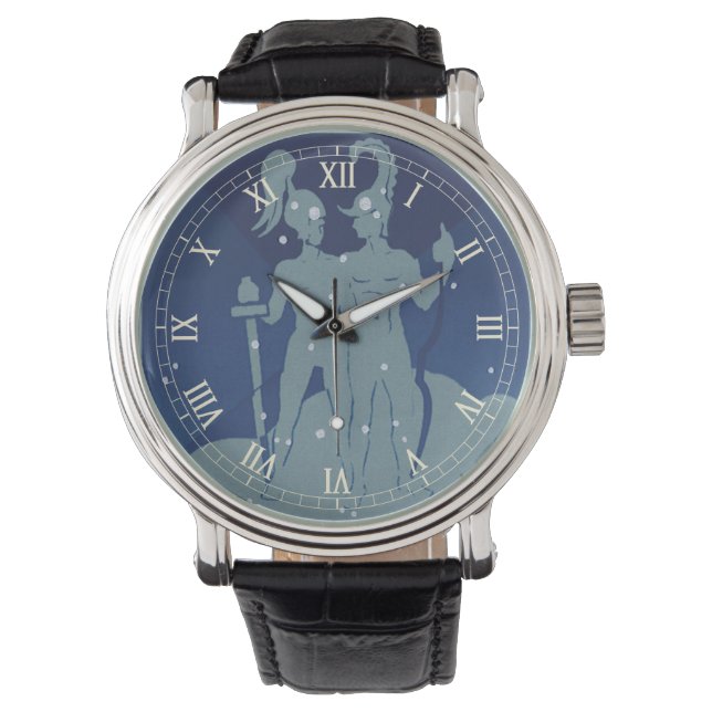 Gemini Twin Constellation Vintage Zodiac Astrology Watch (Front)