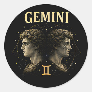 Gemini Twin Symbol Modern Astrology Birthday Gift Classic Round Sticker