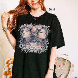 Gemini Twin Women, Zodiac Astrology, Floral  T-Shirt