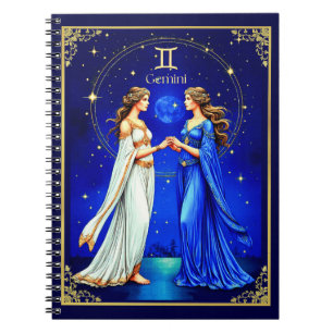 Gemini Twins Beneath a Starry Sky Notebook