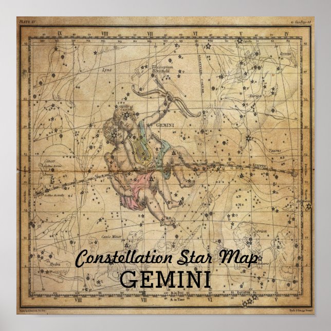 Gemini Twins Constellation Star Map June Poster (Front)