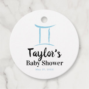 GEMINI Twins Duality Astrology Blue Baby Shower Favour Tags