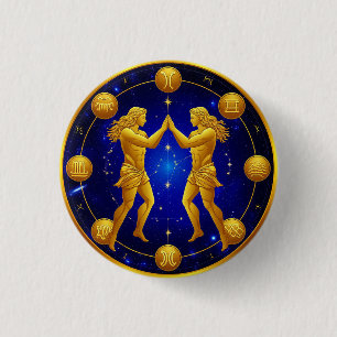 Gemini Twins In Cosmic Circle 3 Cm Round Badge