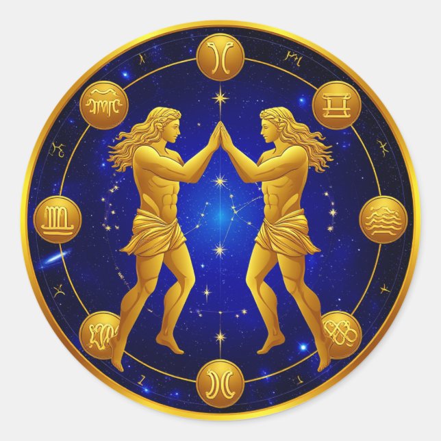 Gemini Twins In Cosmic Circle Classic Round Sticker (Front)