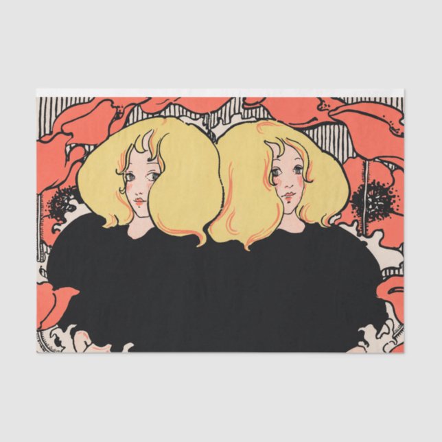 Gemini Twins Red and Black Twins Art Deco Tissue Paper (Front)