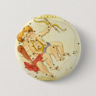Gemini Twins Vintage Constellation Urania's Mirror 6 Cm Round Badge
