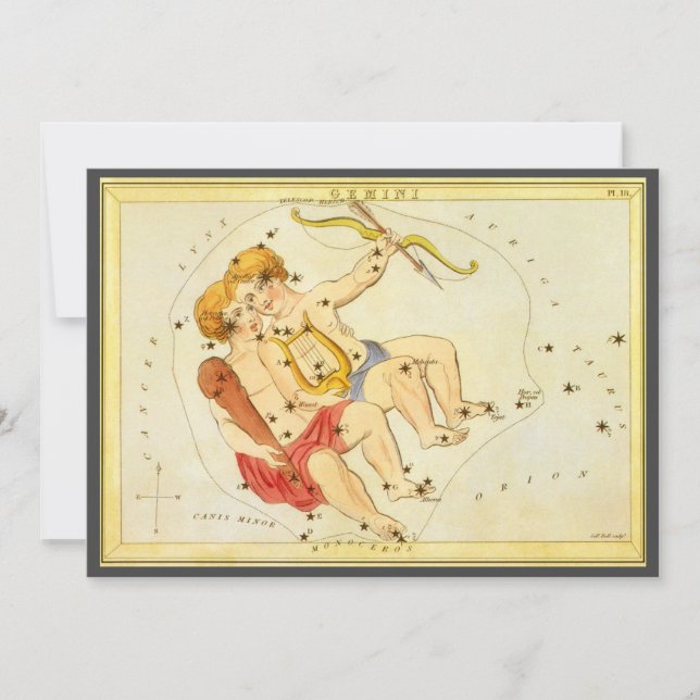 Gemini Twins Vintage Constellation Urania's Mirror Invitation (Front)