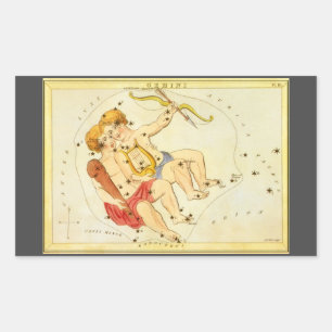 Gemini Twins Vintage Constellation Urania's Mirror Rectangular Sticker