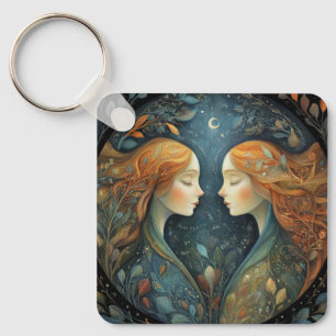 Gemini Twins Zodiac Astrology Mystical Birthday Key Ring