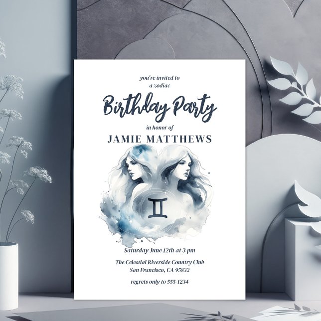 Gemini Twins Zodiac Sign Themed Birthday Party Invitation (Gemini Zodiac-Themed Party Suite - Coordinate Every Detail from Invites to Gifts and Decor!)
