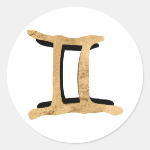 Gemini Twins zodiac symbol black gold texture Classic Round Sticker