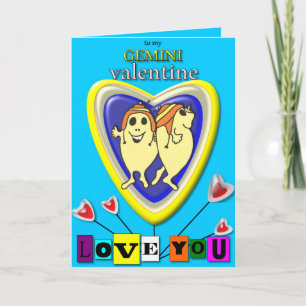 Gemini Valentine/Zodiac Card. Holiday Card