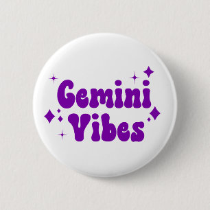 Gemini Vibes Zodiac Astrology Purple Stars Button
