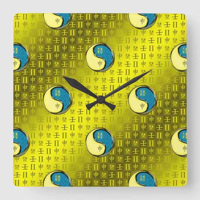 Gemini & Water Monkey Square Wall Clock (Front)