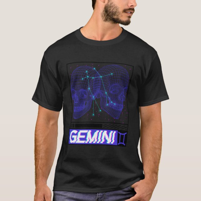 Gemini Witchcraft Zodiac Signs Art Skull Constella T-Shirt (Front)