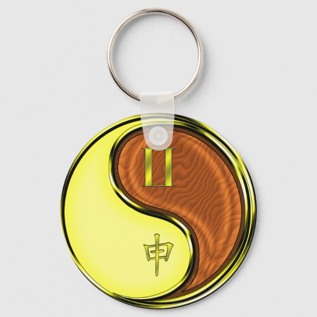 Gemini & Wood Monkey Key Ring (Front)