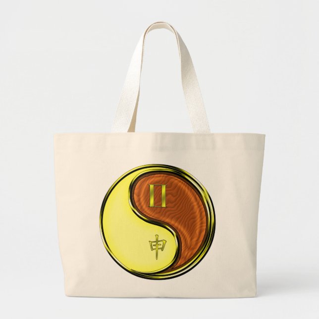 Gemini & Wood Monkey Large Tote Bag (Front)