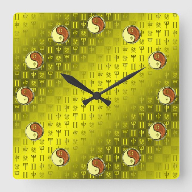 Gemini & Wood Monkey Square Wall Clock (Front)