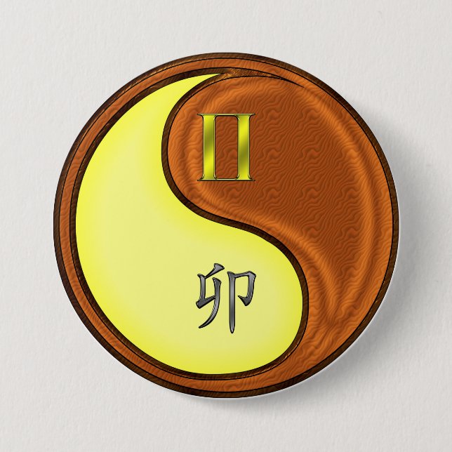 Gemini & Wood Rabbit 7.5 Cm Round Badge (Front)