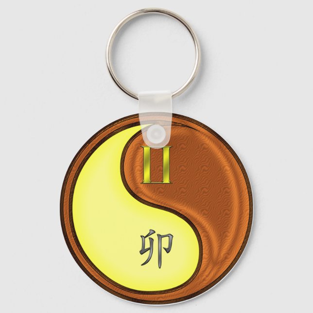 Gemini & Wood Rabbit Key Ring (Front)