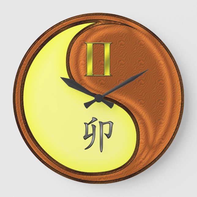 Gemini & Wood Rabbit Large Clock (Front)