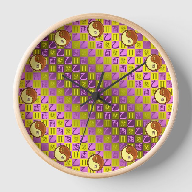 Gemini & Wood Rooster Clock (Front)