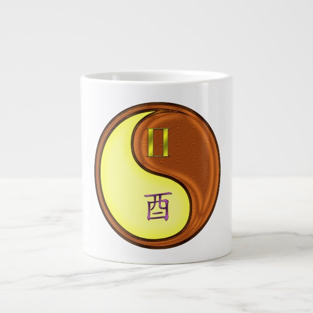 Gemini & Wood Rooster Large Coffee Mug (Front)