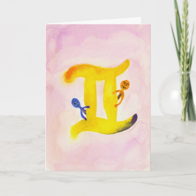 Gemini Yellow Zodiac Symbol Birthday Card (Front)