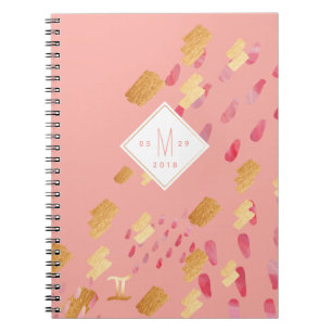 Gemini Zodiac Abstract Pink Rose & Gold Notebook