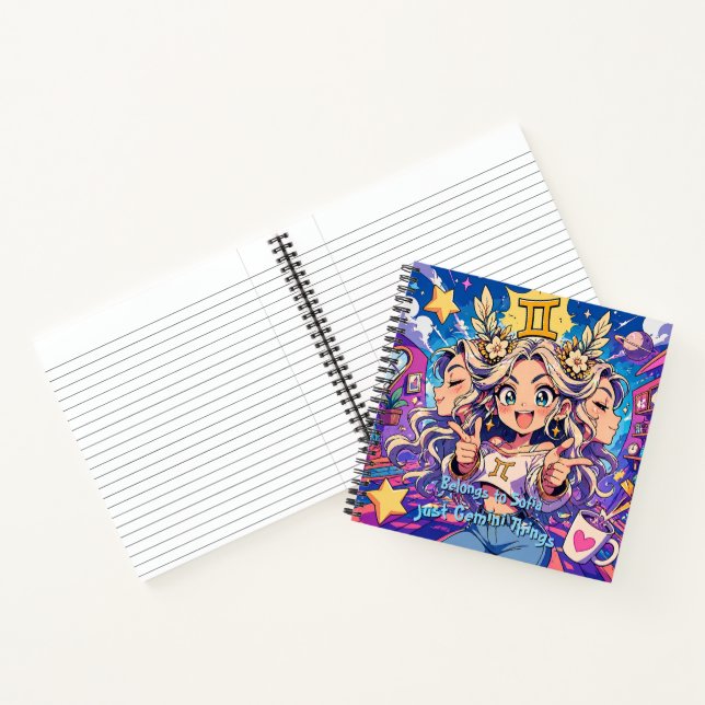 Gemini Zodiac Anime Girl Square Notebook (Inside)