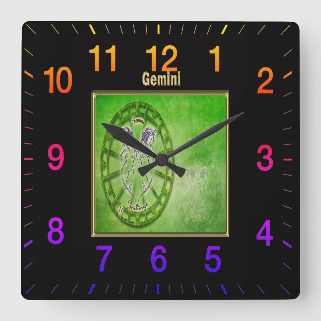 Gemini Zodiac Astrology design Square Wall Clock (Front)