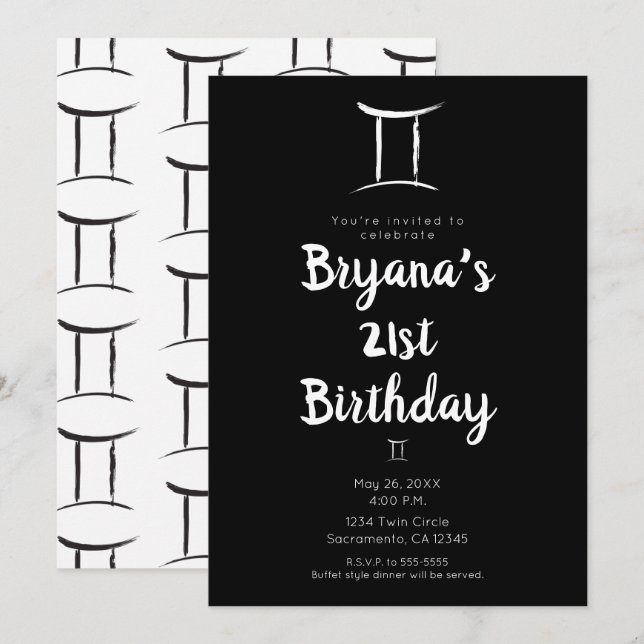 GEMINI Zodiac Astrology May June Birthday Party  Invitation (Front/Back)