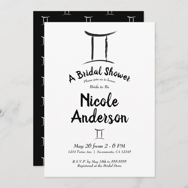 GEMINI Zodiac Astrology May June Bridal Shower Invitation (Front/Back)