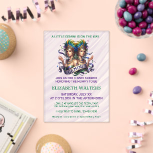 Gemini Zodiac Baby Shower Lavender and Green Acrylic Invitations
