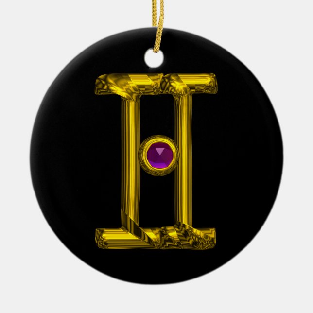 GEMINI ZODIAC BIRTHDAY JEWEL Purple Alexandrite Ceramic Ornament (Front)