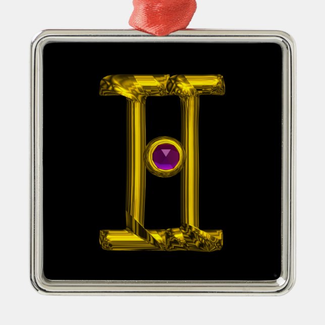 GEMINI ZODIAC BIRTHDAY JEWEL Purple Alexandrite Metal Ornament (Front)