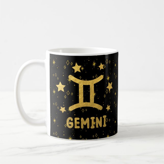 Gemini Zodiac Black and Gold Astrology Mug (Left)
