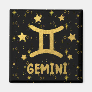 Gemini Zodiac Black and Gold Magnet