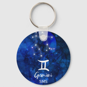 Gemini Zodiac Constellation Blue Galaxy Monogram Key Ring