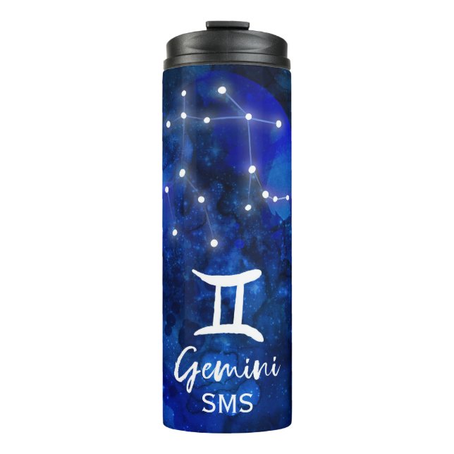 Gemini Zodiac Constellation Blue Galaxy Monogram Thermal Tumbler (Front)