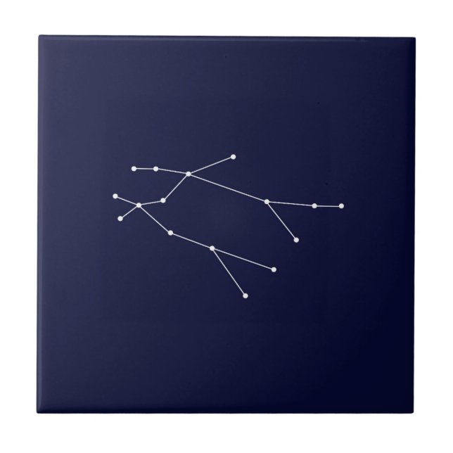Gemini Zodiac Constellation Dark Blue Ceramic Tile (Front)