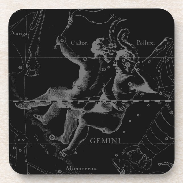 Gemini Zodiac Constellation Hevelius 1690 Coaster (Front)
